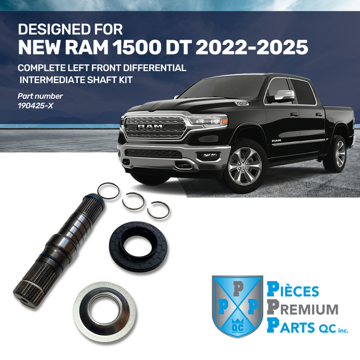 190425-X | Arbre d'essieu intermédiaire du différentiel avant gauche pour Dodge Ram 1500 DS Classic (2022 à 2024) et Dodge Ram 1500 DT New Body Style (2022 à 2025)