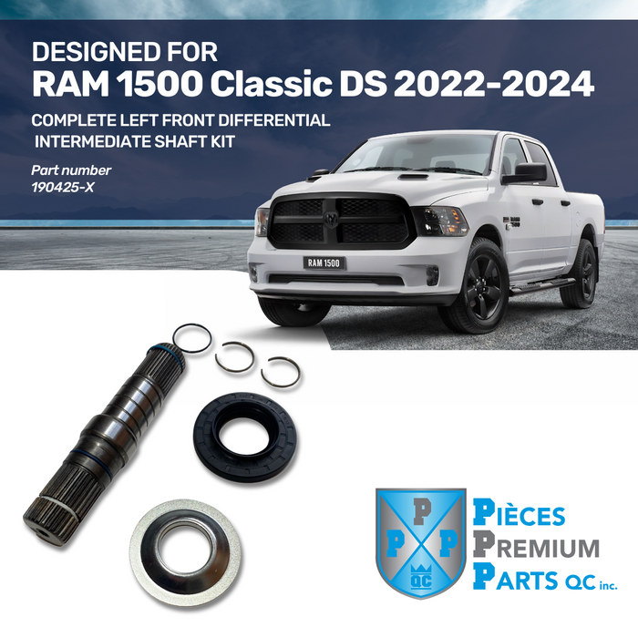190425-X | Arbre d'essieu intermédiaire du différentiel avant gauche pour Dodge Ram 1500 DS Classic (2022 à 2024) et Dodge Ram 1500 DT New Body Style (2022 à 2025)