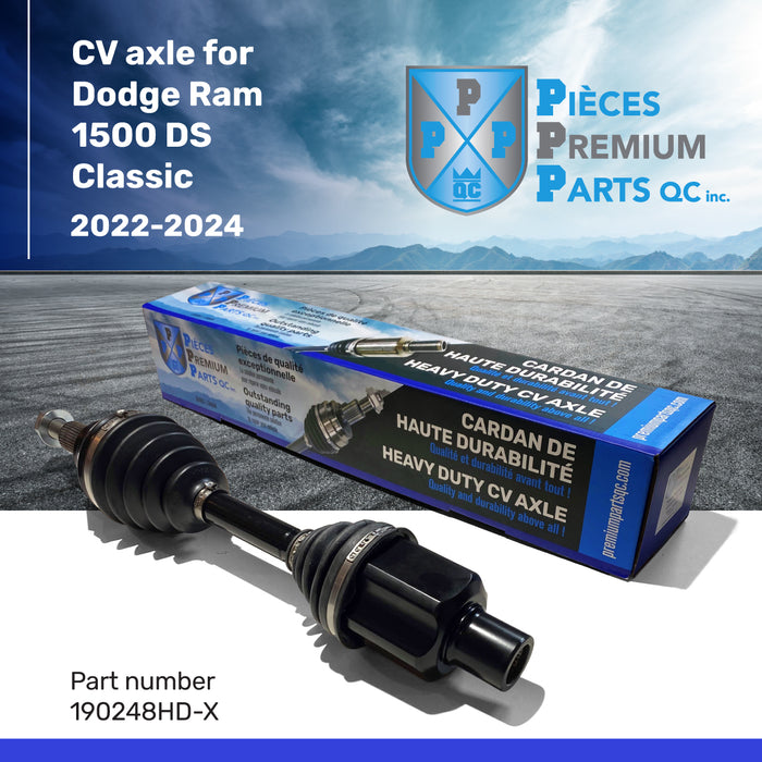 190428HD-X | Cardan robuste avec bottes en néoprène pour Dodge Ram 1500 DS Classic (2022 à 2024) – Compatible avec le côté conducteur ou passager avant