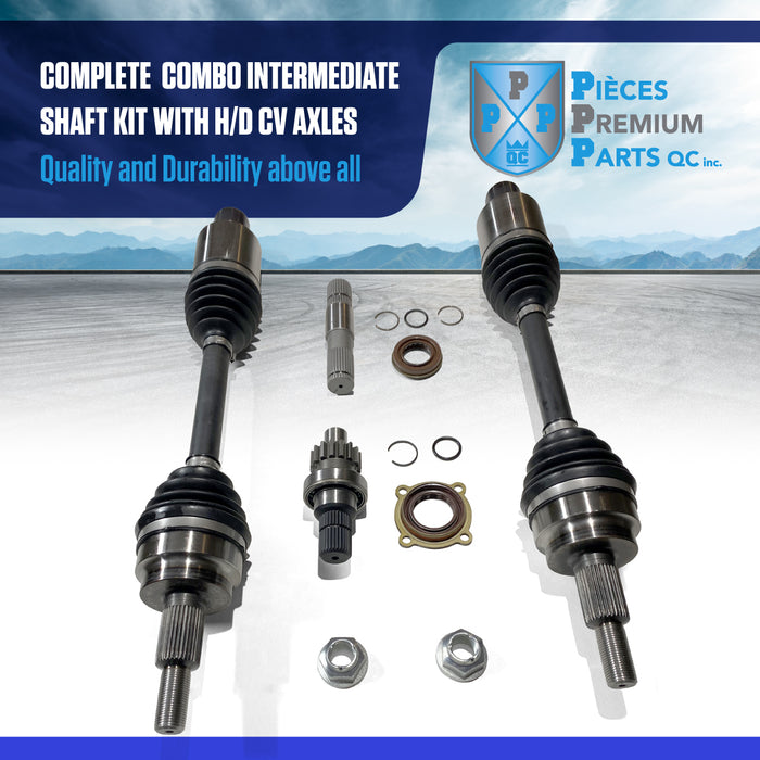 42-190324RL | Combo - Left and Right Front Differential Intermediate Axle Shafts + Two CV Axle Shafts for Dodge Ram 1500 (2006 to 2011) - Complete Replacement Kit