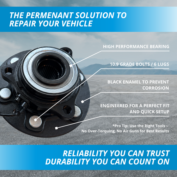 43-190429HD-DT | Front Wheel Bearing and Hub Assembly for Dodge Ram 1500 DT New Body Style (2019 to 2024), 6 Lugs, Without 22-Inch Wheels