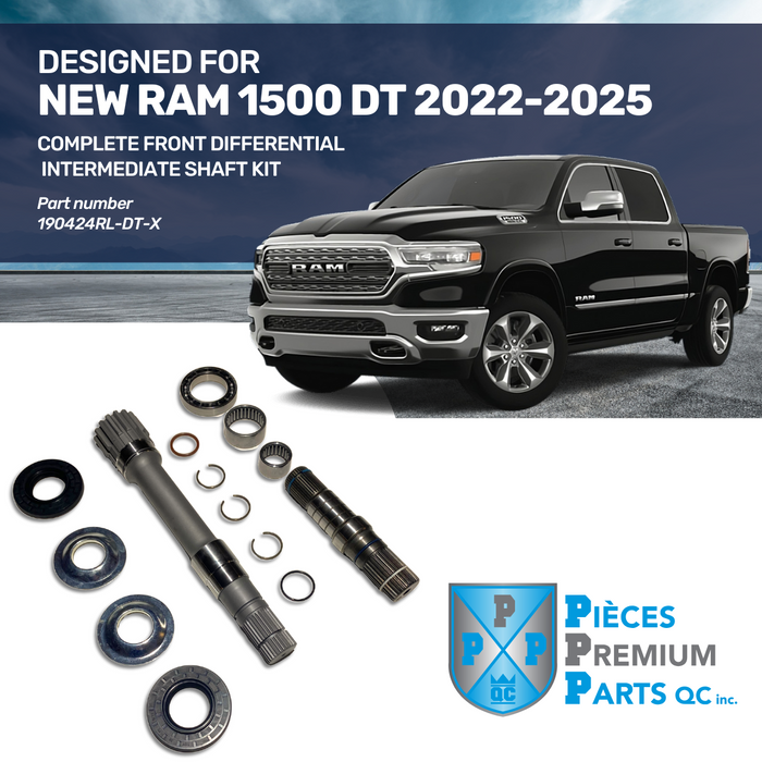 42-190424RL-X | Combo - Left and Right Front Differential Intermediate Axle Shafts + Two CV Axle Shafts for Dodge Ram 1500 DS Classic and DT (2022 to 2025) - Complete Replacement Kit